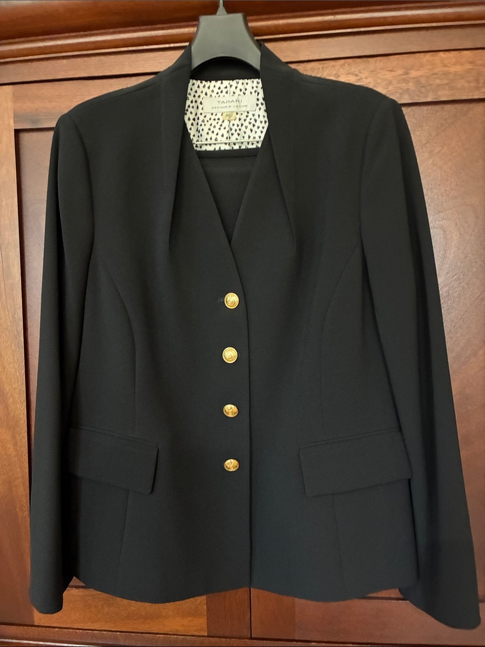 Tahari Black Women's Skirt Set Blazer with Gold Buttons
